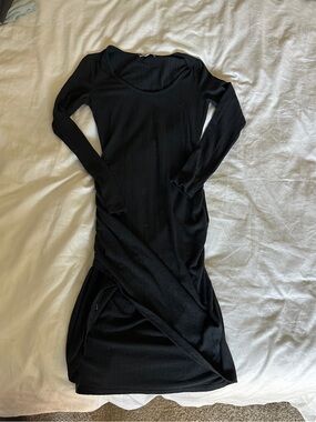 Charlotte Russe Black Long Sleeve Ribbed Midi Dress
